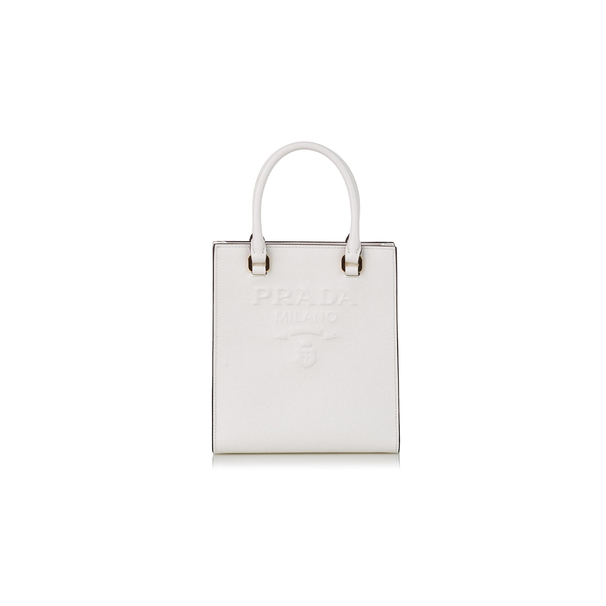 PRADA WHITE SMALL SAFFIANO LEATHER SATCHEL 1BA333 (19*17*6cm) 